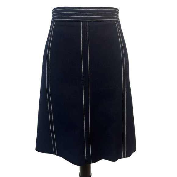 Brooks Brothers Red Fleece 1818 Wool A-Line Skirt Navy Blue White Size 12 Knee - Picture 1 of 8